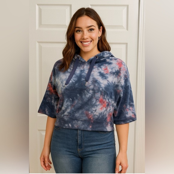 Mono B Oversized Cropped Tie-Dye Hoodie Sweatshirt Size L & M, NWT - Picture 1 of 10